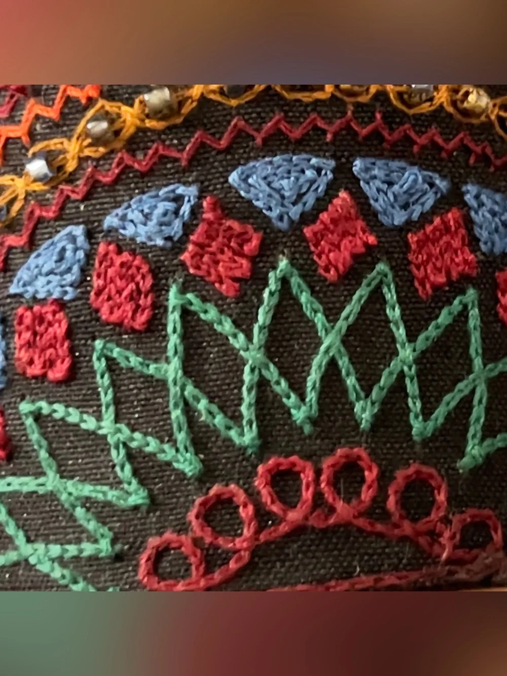 Vintage Boho Hand Embroidered Cuff Bracelet Multi Color Textile Artisan Beadwork